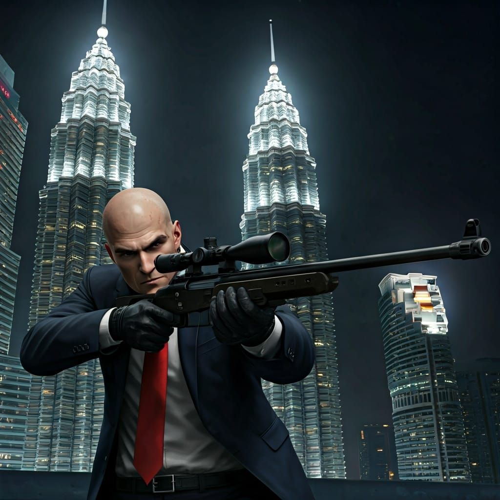Agent 47 with a sniper rifle