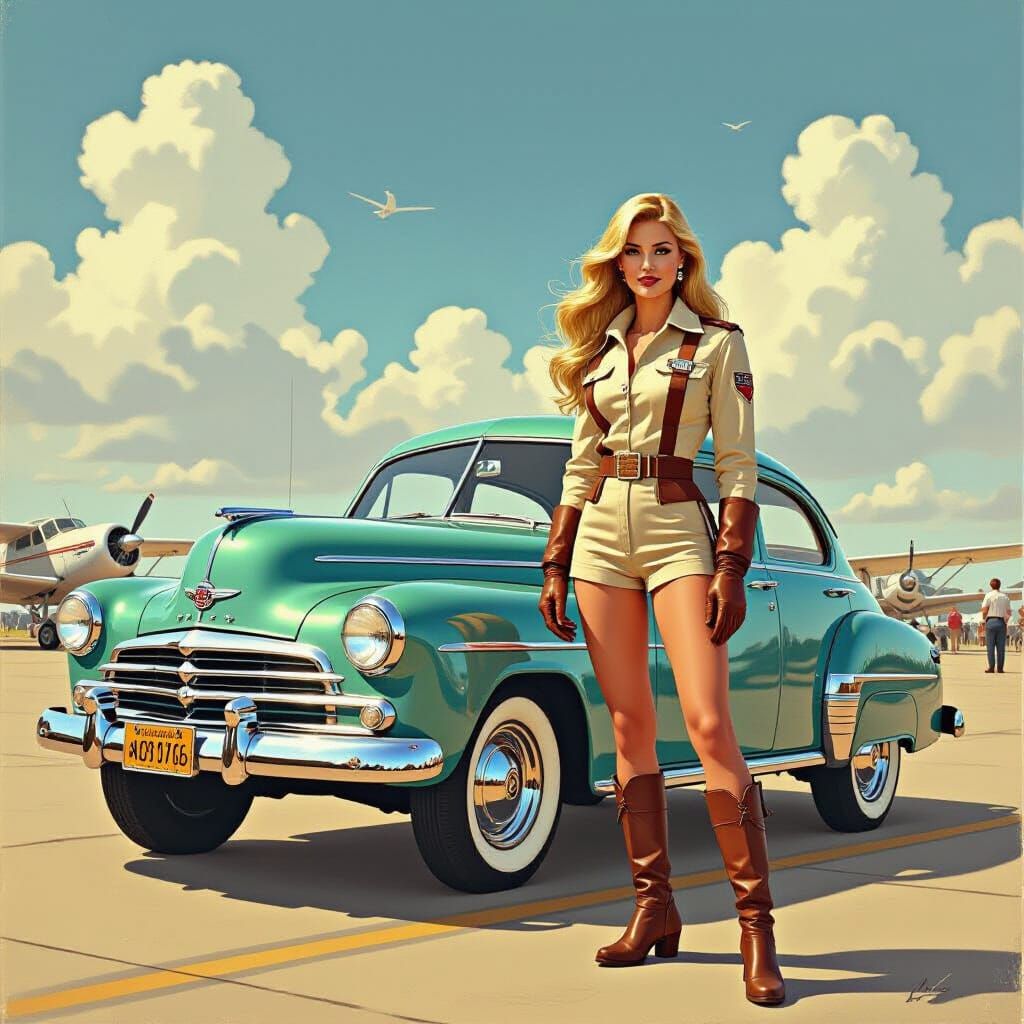 1948 Dodge Sedan and Aviatrix at Airshow