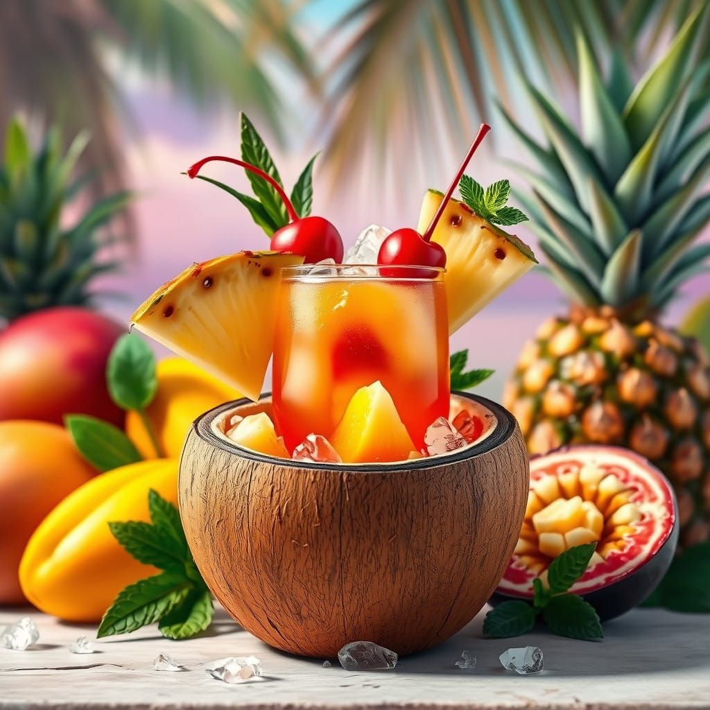 Vibrant Tropical Oasis in a Coconut Shell