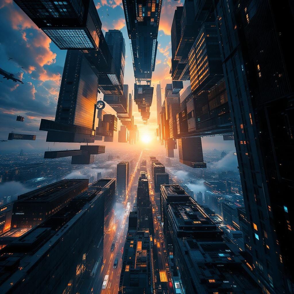 Surreal Upside Down Cityscape with Infinite Horizon
