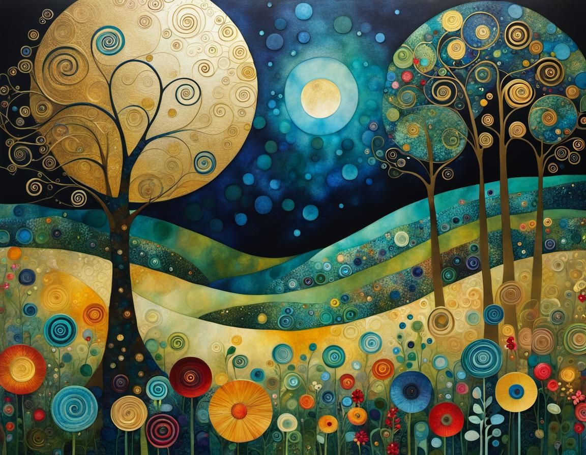 Magical Moonlit Garden Inspired by Klimt