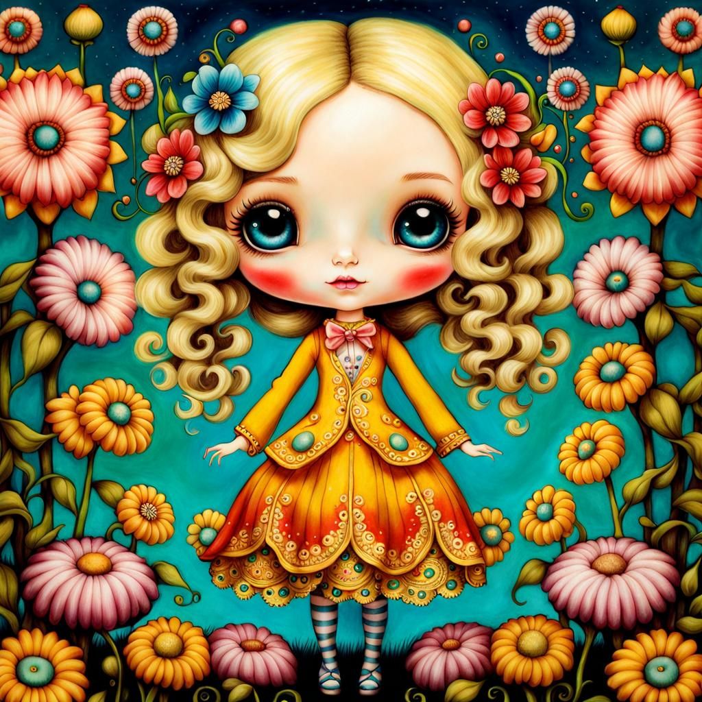 Inked Flower Fairy Doll in Pop Surrealism