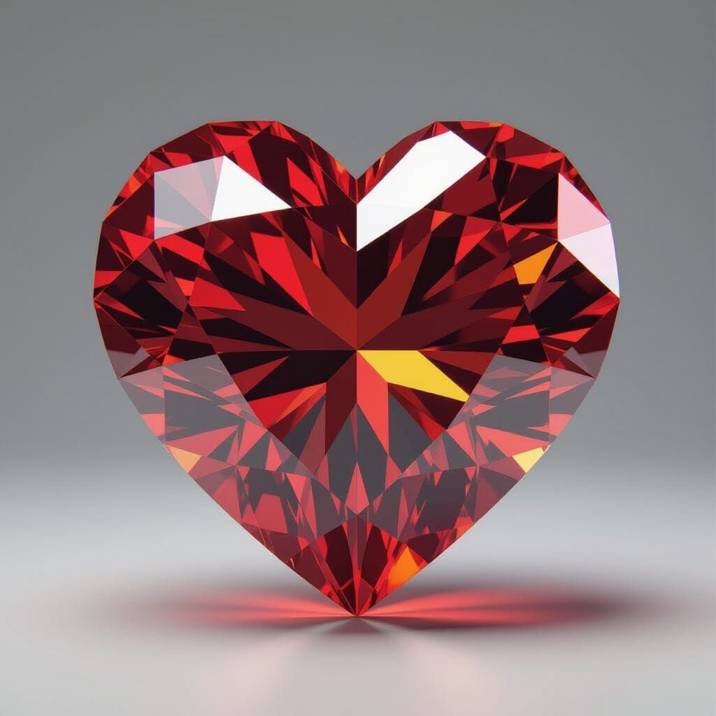 Vibrant Red Diamond Heart with Intricate Facets
