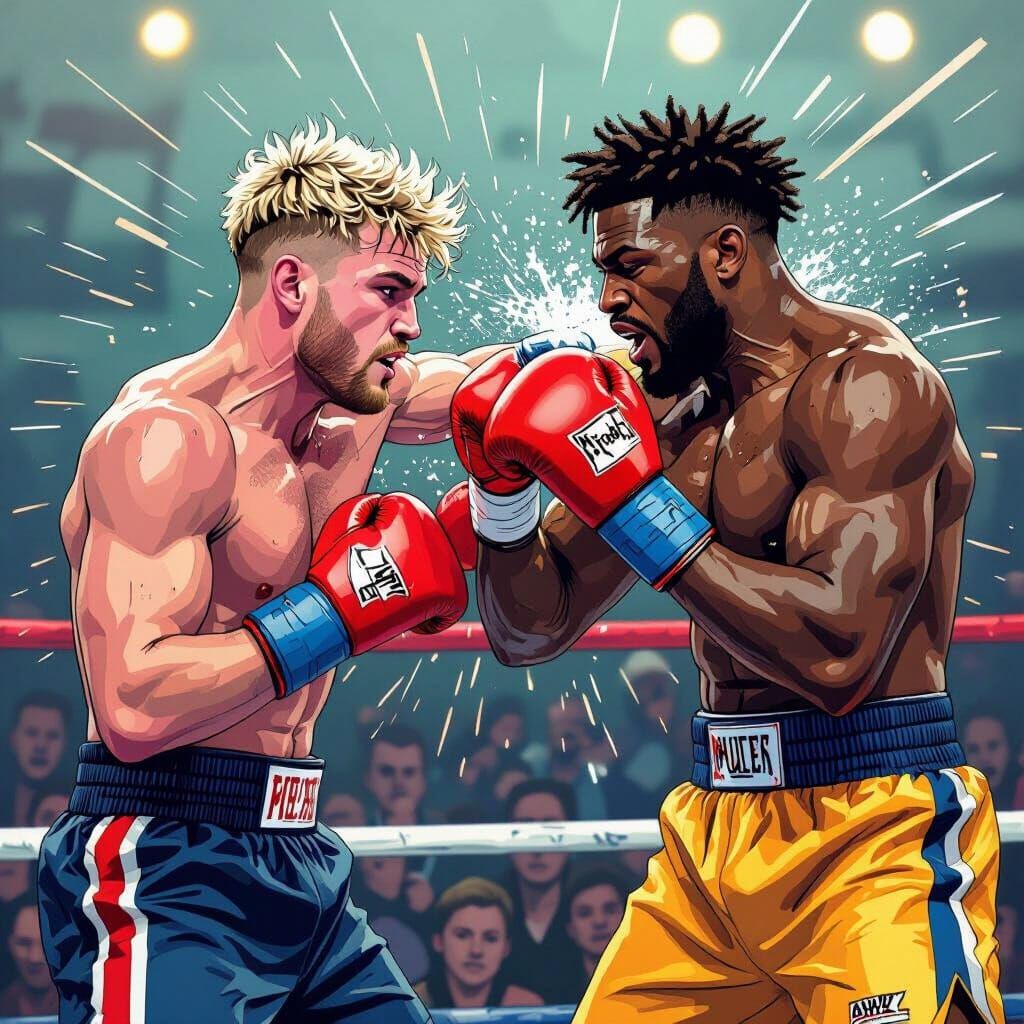 Boxing Action Scene: Paul vs. Brown, Detailed Line Art