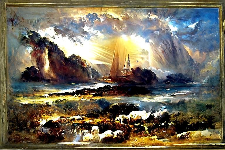 Hazy Seascape Landscape Oil Painting