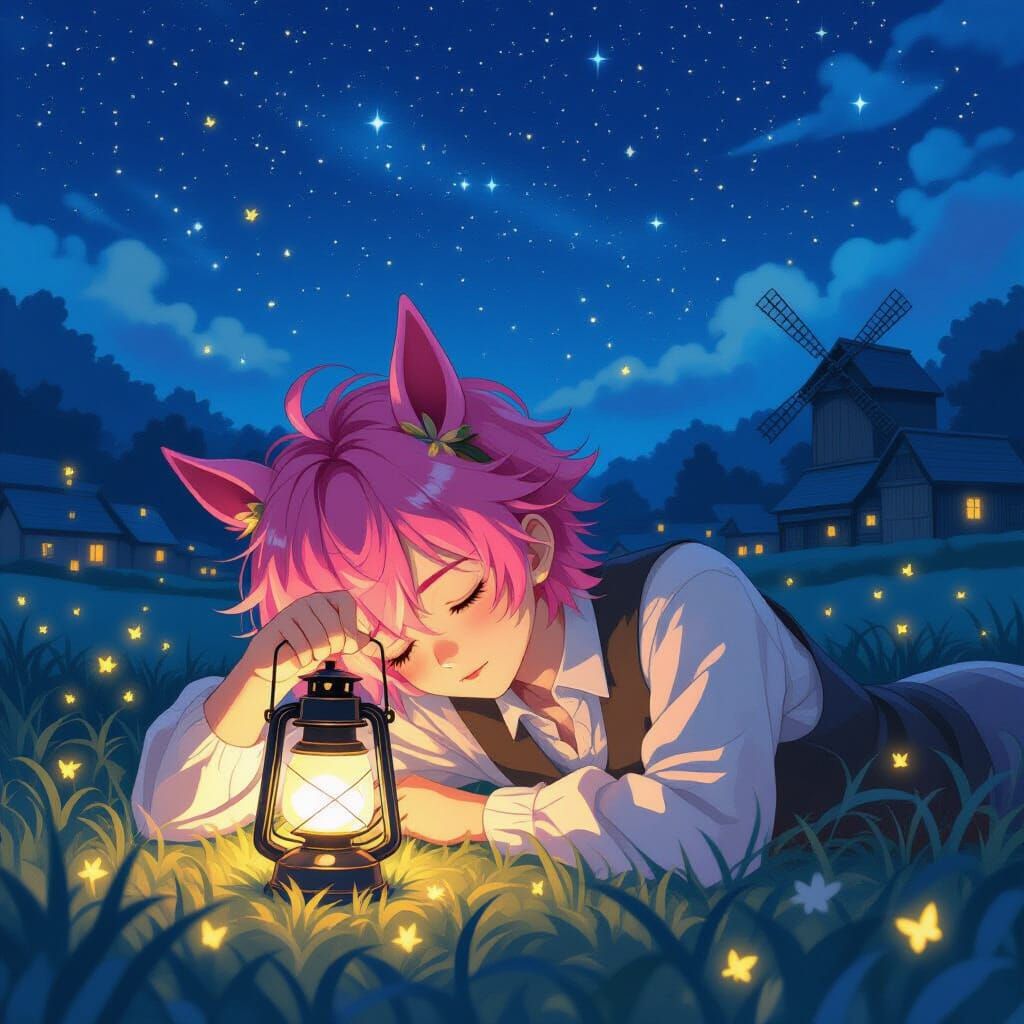 Mystical Anime Boy Under Starry Sky