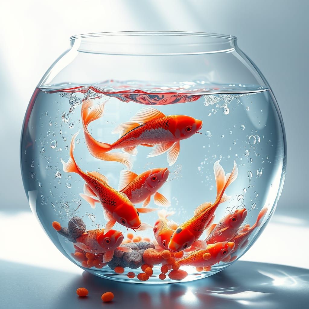 Vibrant Koi Fish in an Ethereal Glass Fishbowl