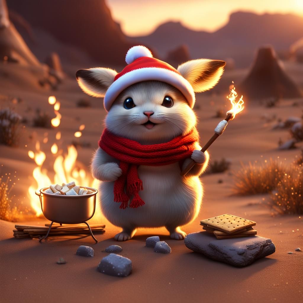 Chubby Pika Making Smores in the Desert