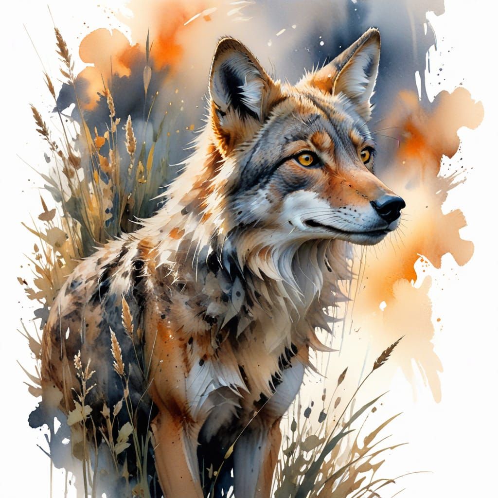 Coyote Trotting Through Twilight Prairie