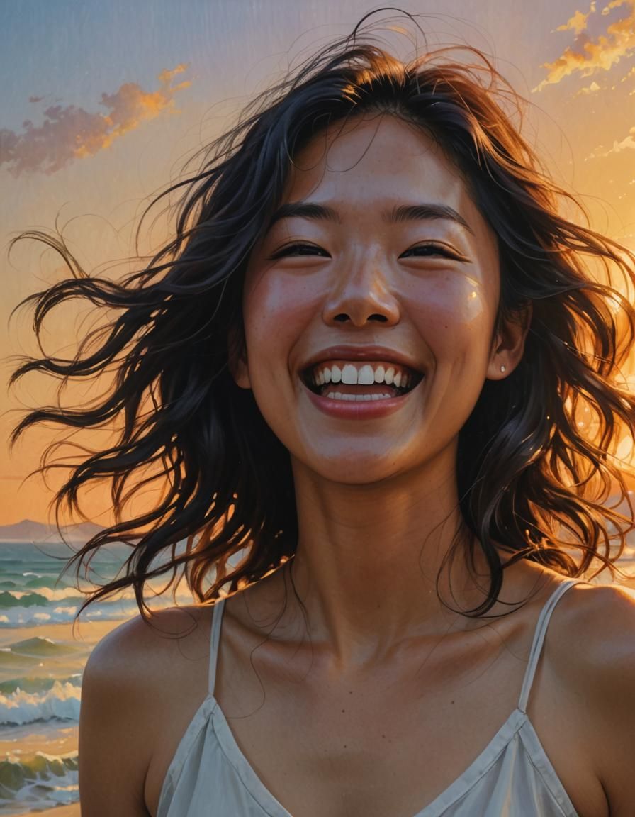 Korean Woman Portrait in Oil with Sunset Lighting