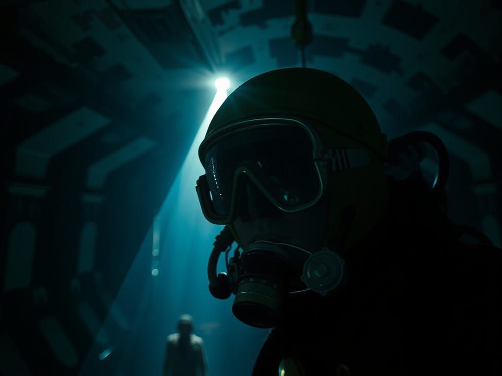 Abandoned Cruise Ship in Flickering Darkness