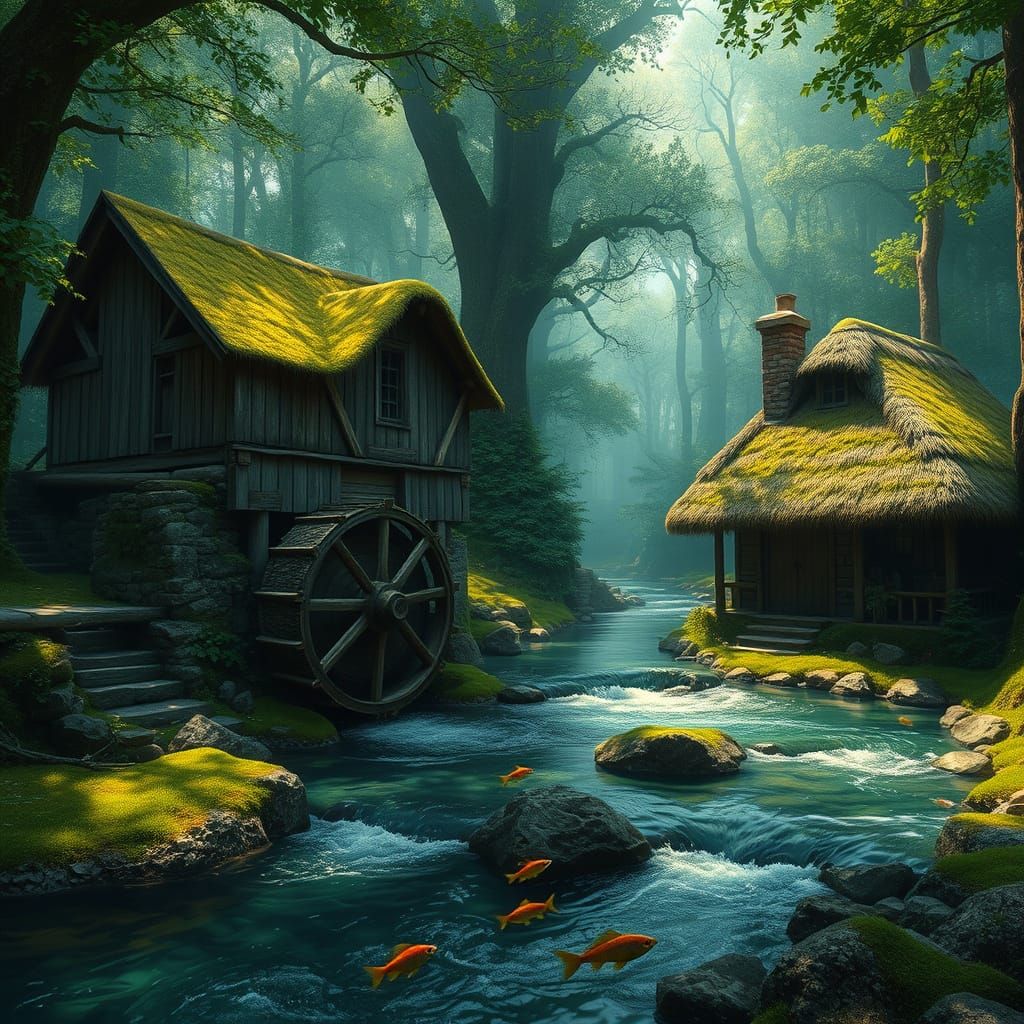 Ancient Watermill in Enchanted Forest