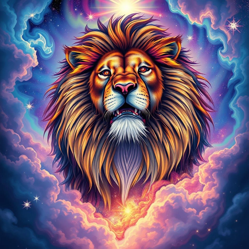 Cosmic Lion in Vibrant Astral Projection