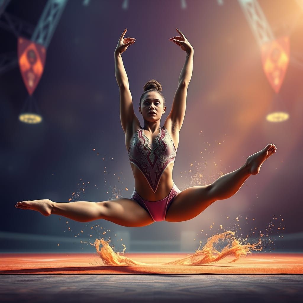 Gymnast in Front Split: Detailed Matte Painting