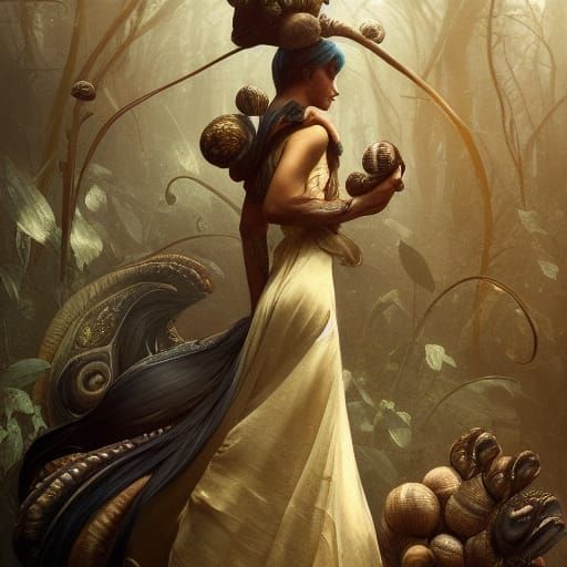 Woman with Snails: Dark Fantasy Concept Art