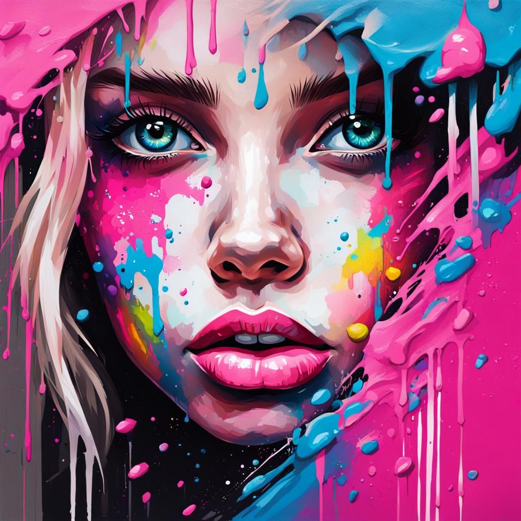 Girl with Big Eyes in Graffiti Art Style