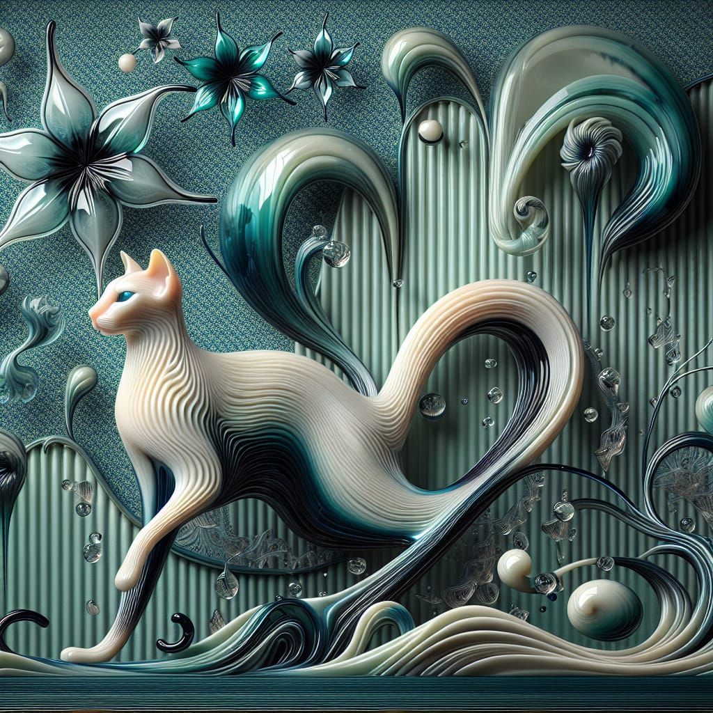 Dripping Glass Cat: A Surrealist Artwork