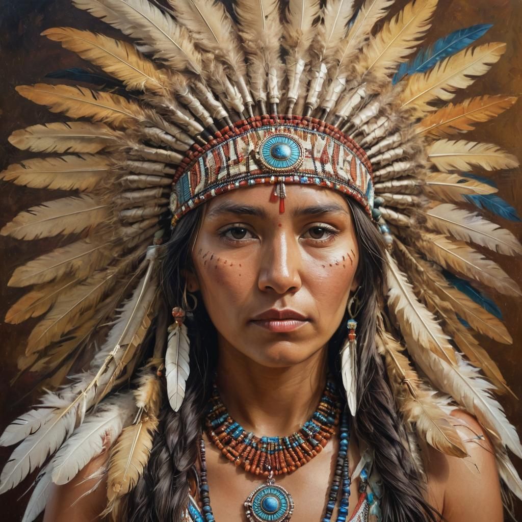 Native American Woman Portrait in Impressionistic Oil