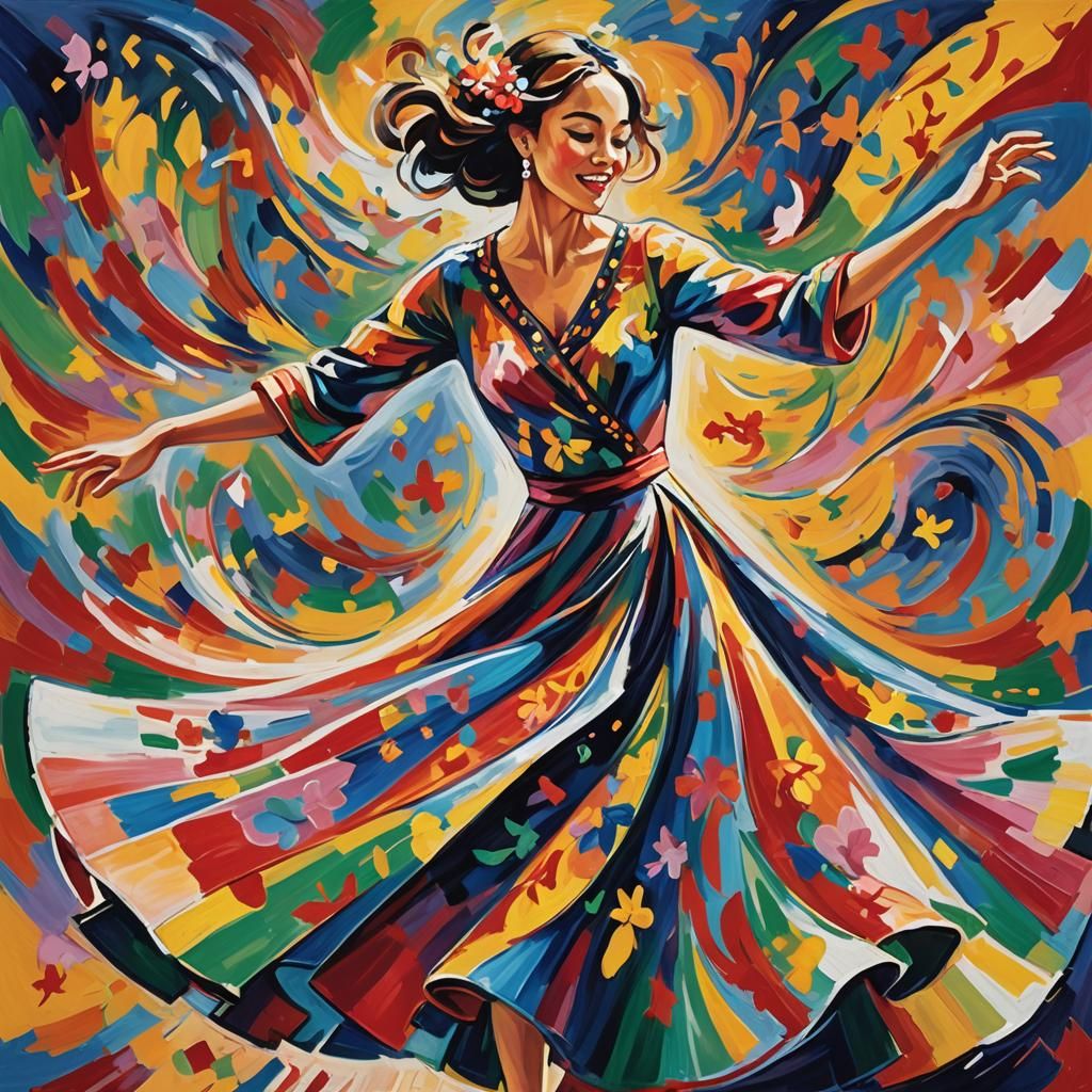 Joyful Dancer in Expressionist Style with Vivid Colors