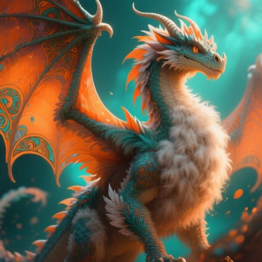 Majestic Fluffy Dragon with Feathered Wings