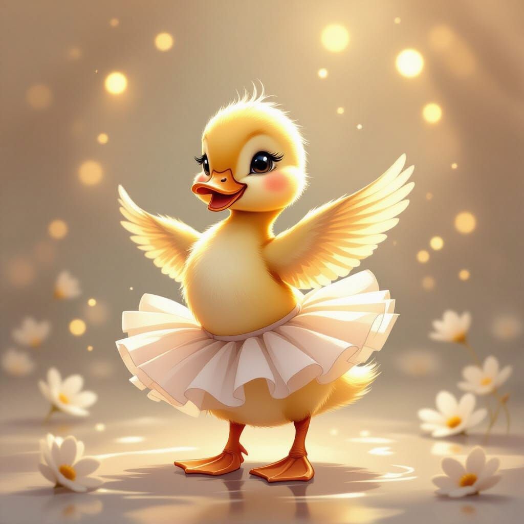 Duckling in Ballet Pose with Watercolor Textures