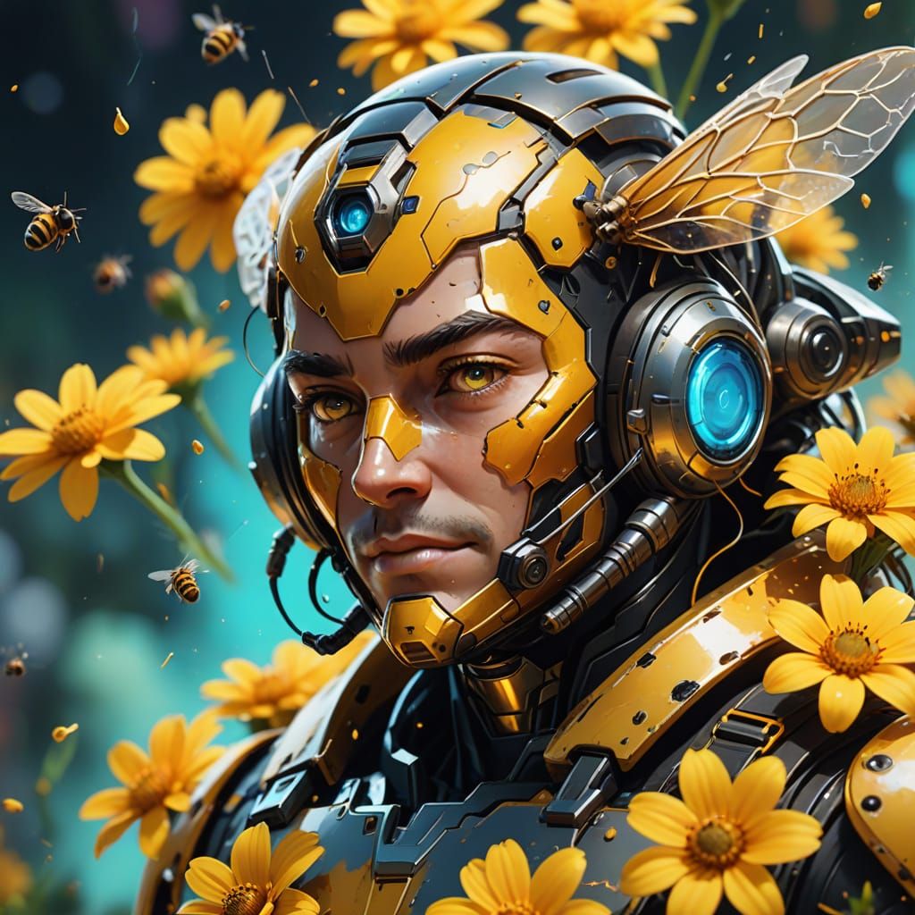 Vibrant Superhero Bee in Mid Flight