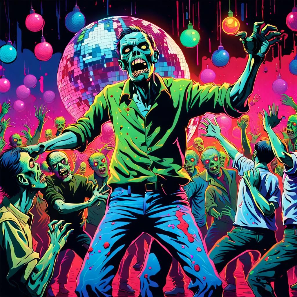 Zombie Disco Dance in Comic Book Style