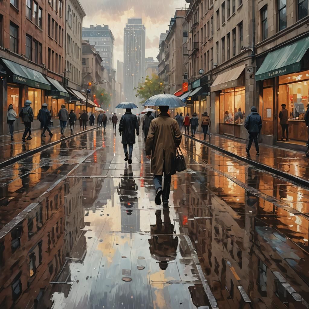 Impressionist Cityscape on a Rainy Morning