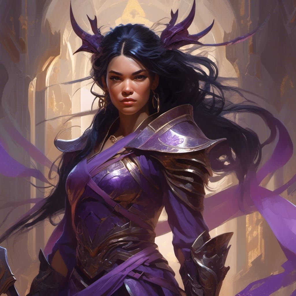 Warrior Princess Portrait with Dragon, Hyperdetailed Art