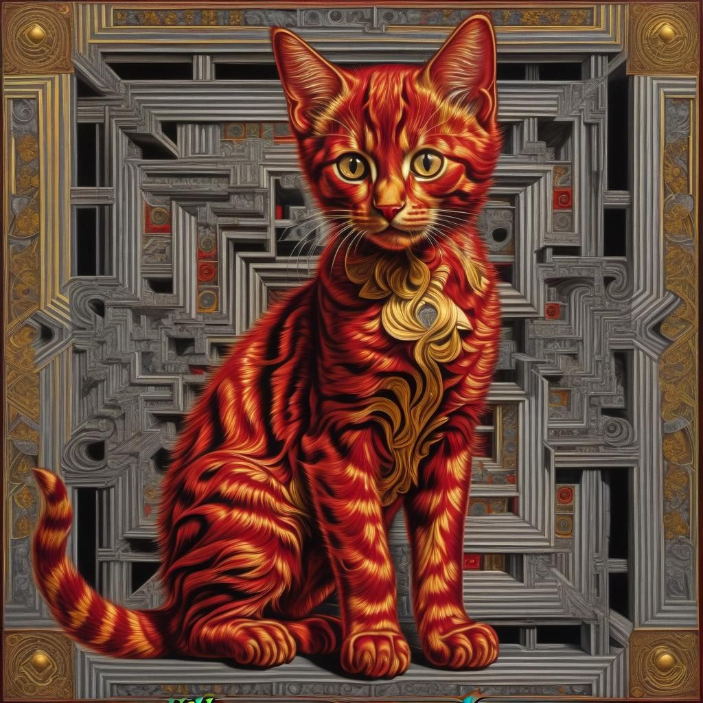 Symmetrical Fractal Kitten in Abstract Style