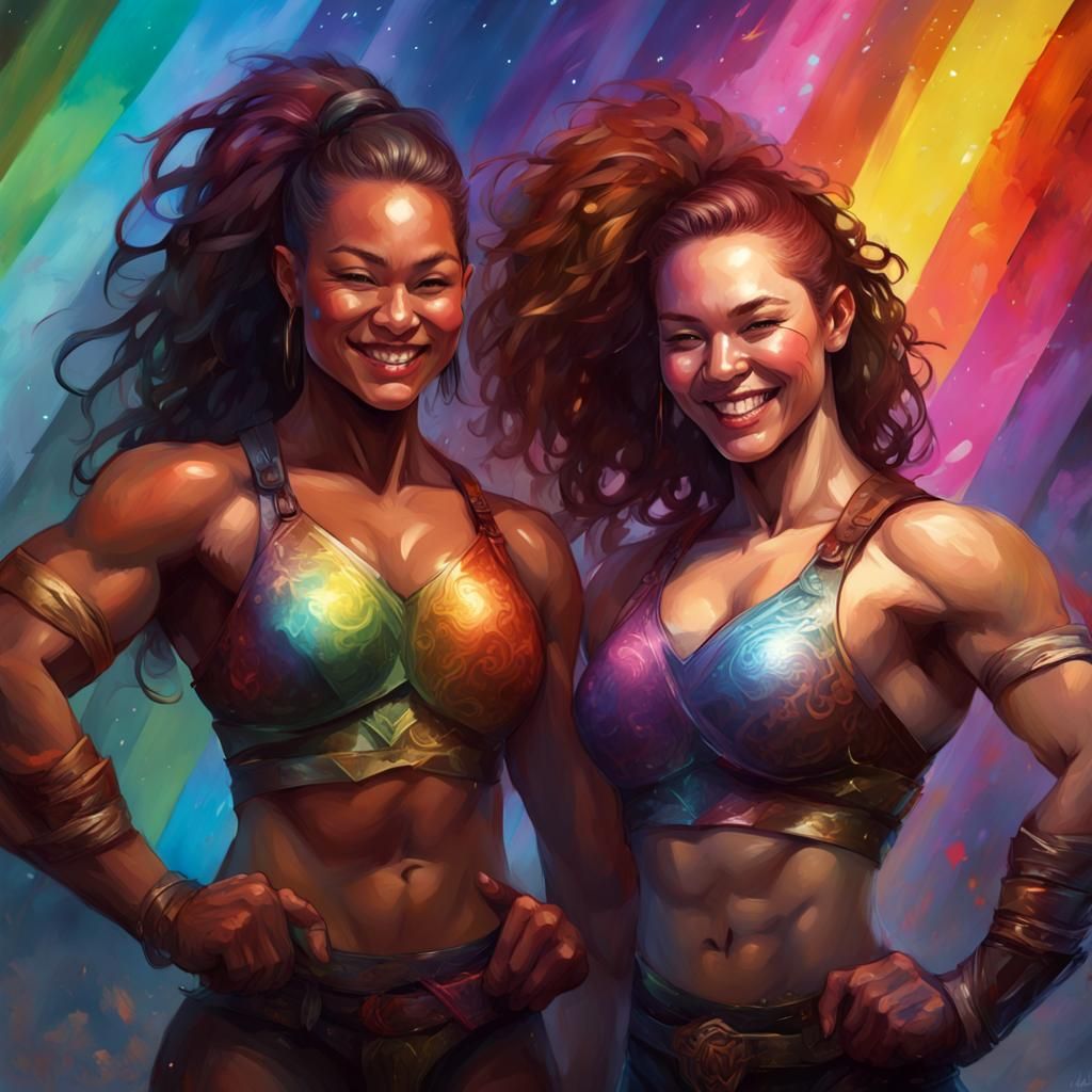 Fantasy Art of Muscular Women Flexing