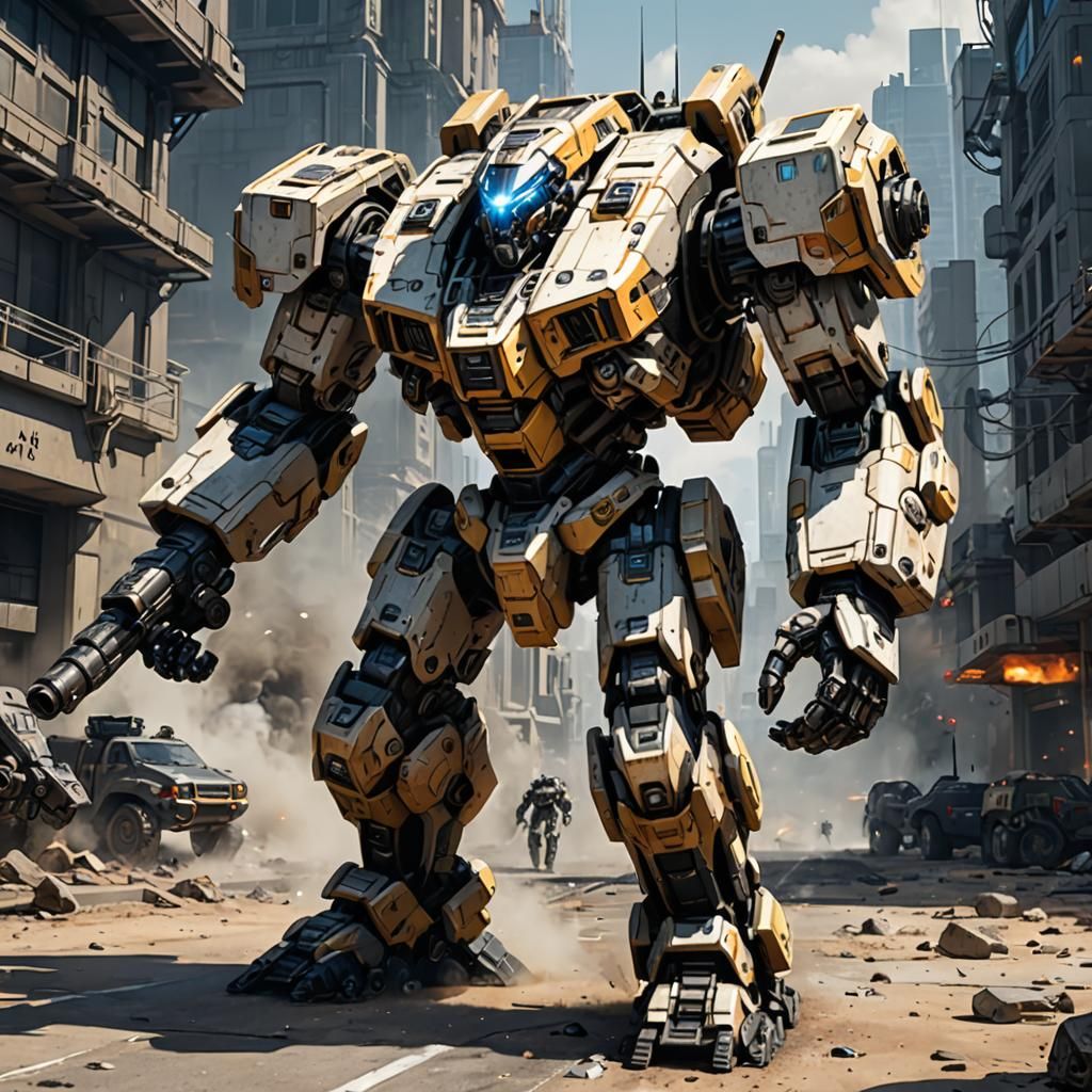 Futuristic Titanfall Mech in Cyberpunk Neon Style