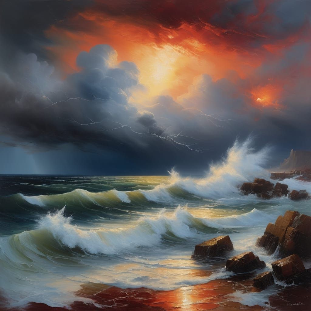 Stormy Sea Landscape in Vibrant, Expressive Brushstrokes