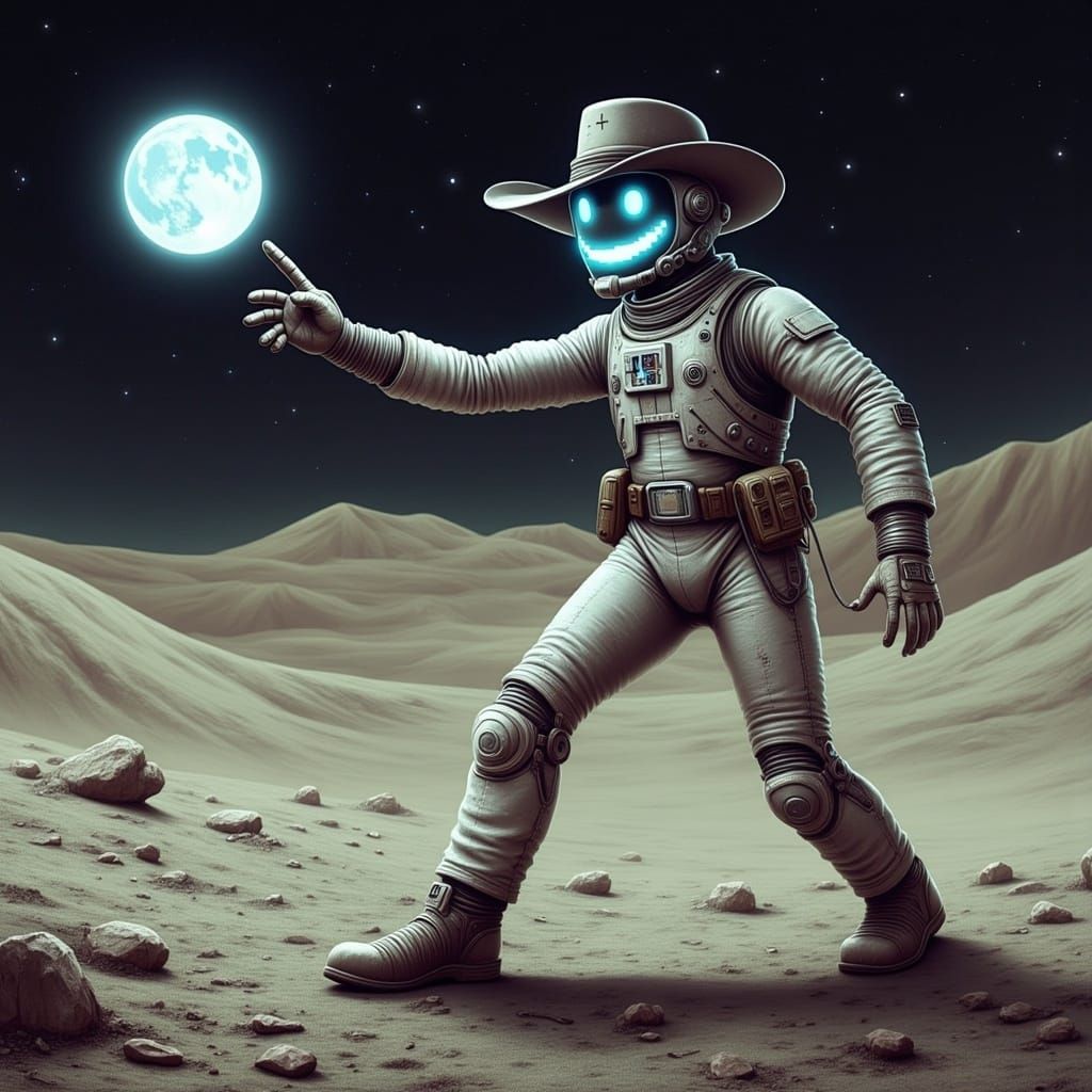 Astronaut's Lunar Duel in Futuristic Western Style