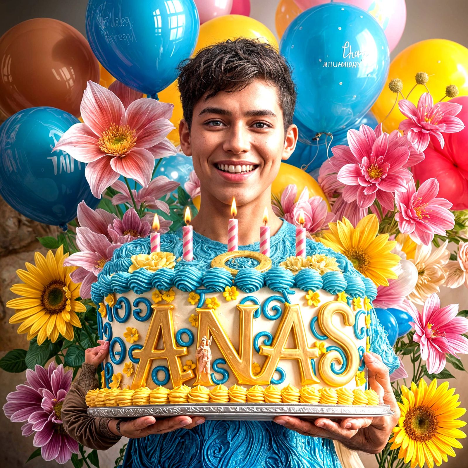 Fantastical Birthday Celebration with Vibrant Cake and Bloom...