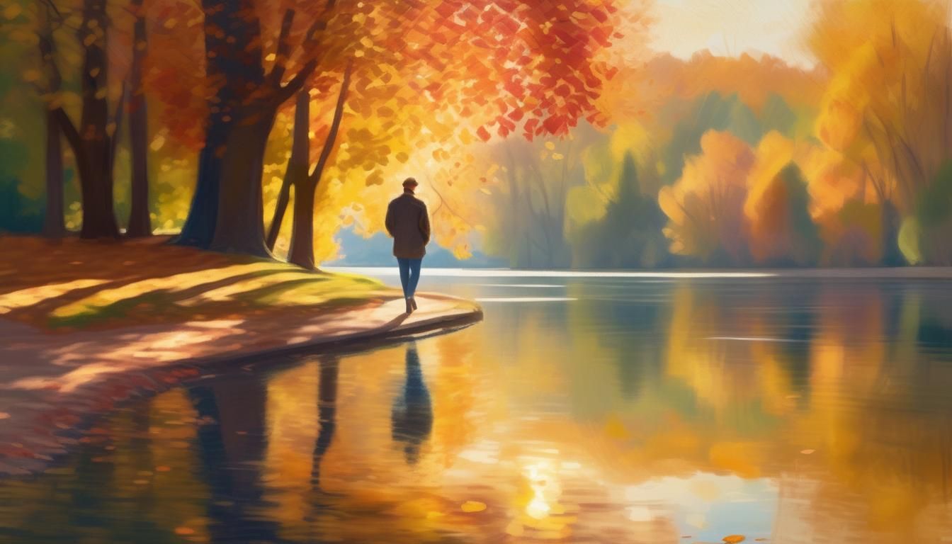 Impressionist Autumn Park Landscape with Golden Light