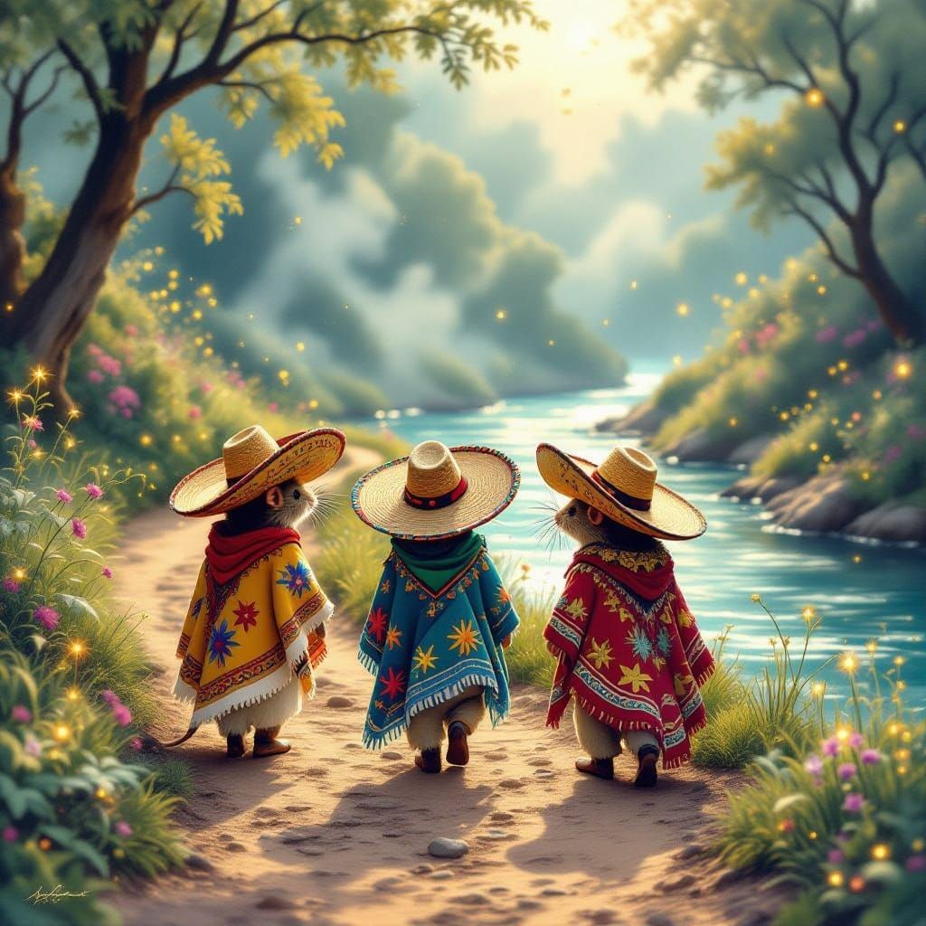 Mice in Sombreros in Mystical Setting