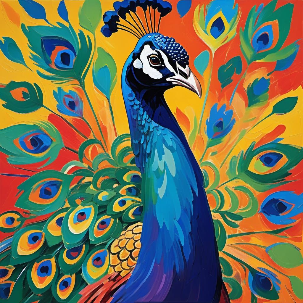 Fauvist Peacock Portrait in Expressive Brushstrokes