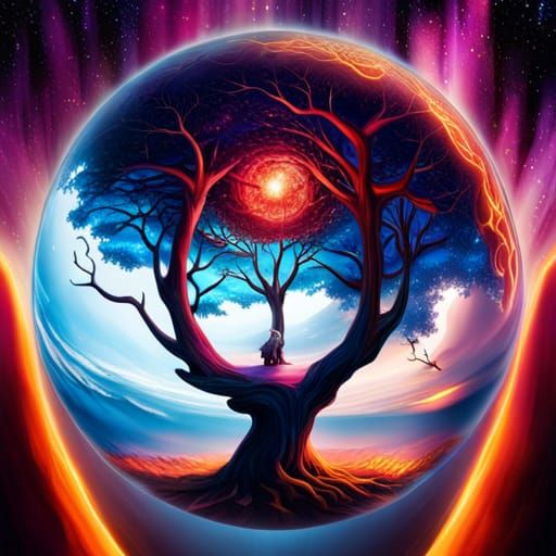 Holographic Galaxy in Glass Orb Macro Photograph