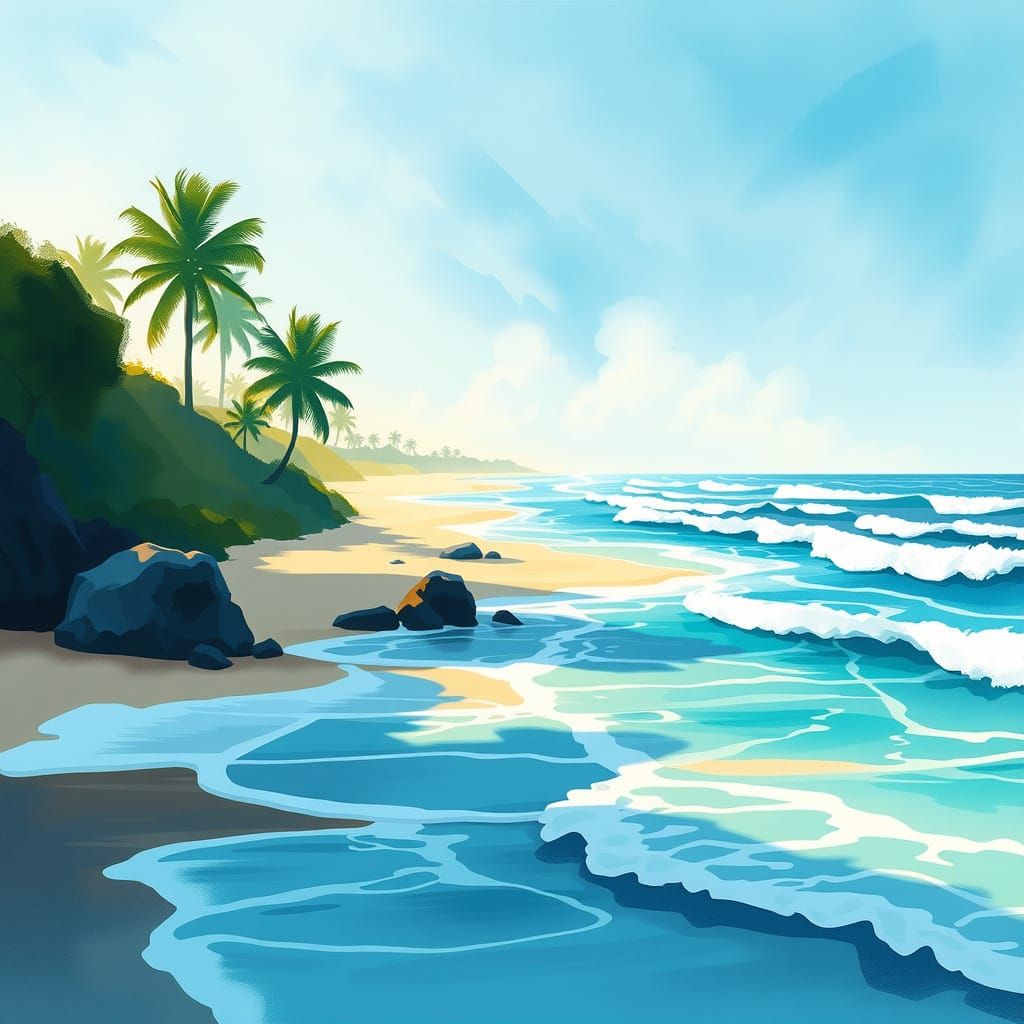 Turquoise Beach Scene in Frutiger Aero Style