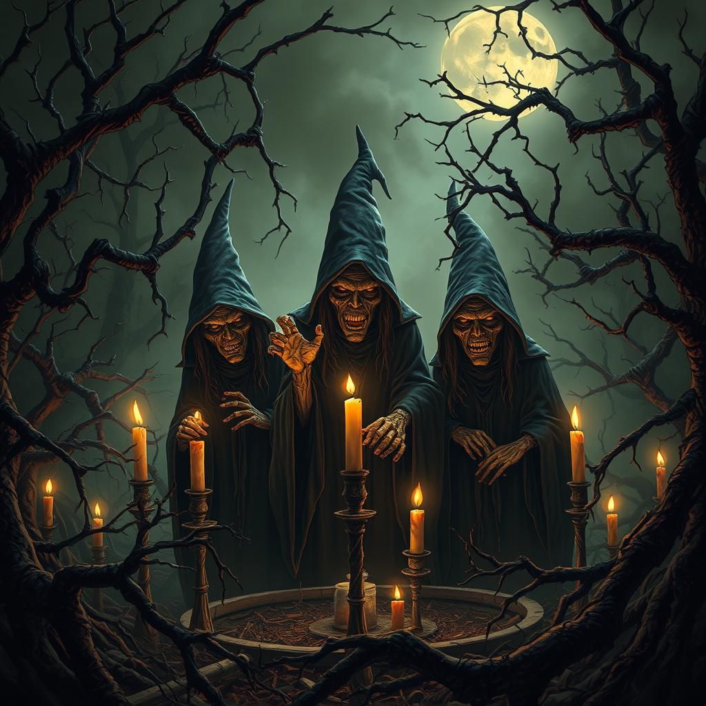 Grotesque Witches Coven in Gothic Horror Style