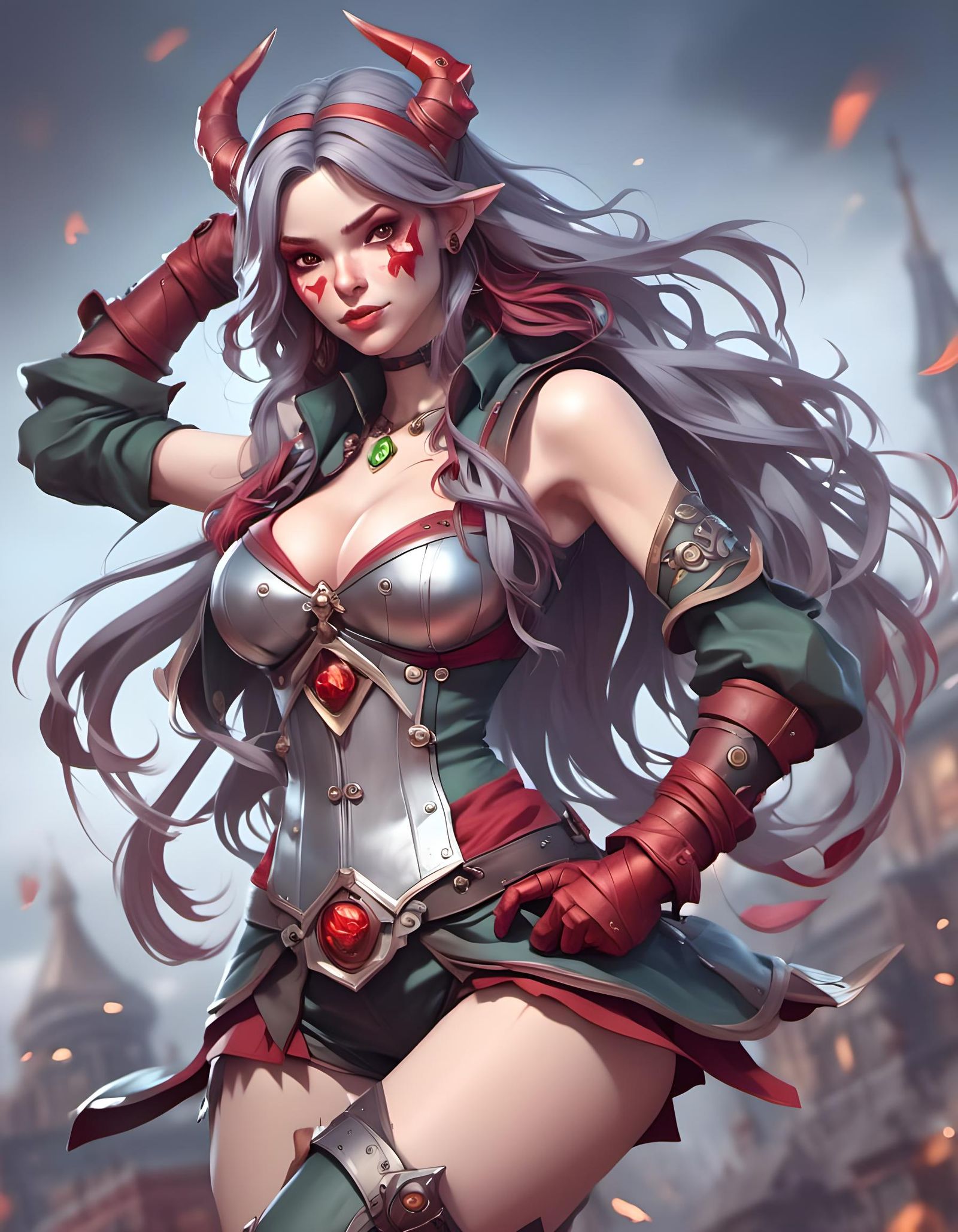 Female, Pale Goblin, Long Wavy Hair,