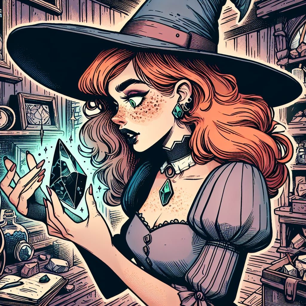Freckled Ginger Witch Examines Dark Crystal