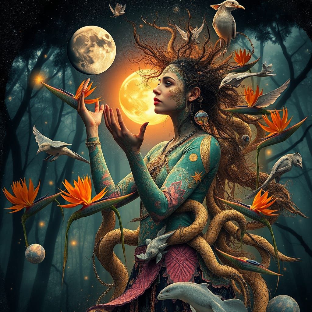 Cosmic Surrealism: Dreamlike Transhumanist Woman Unites Cele...