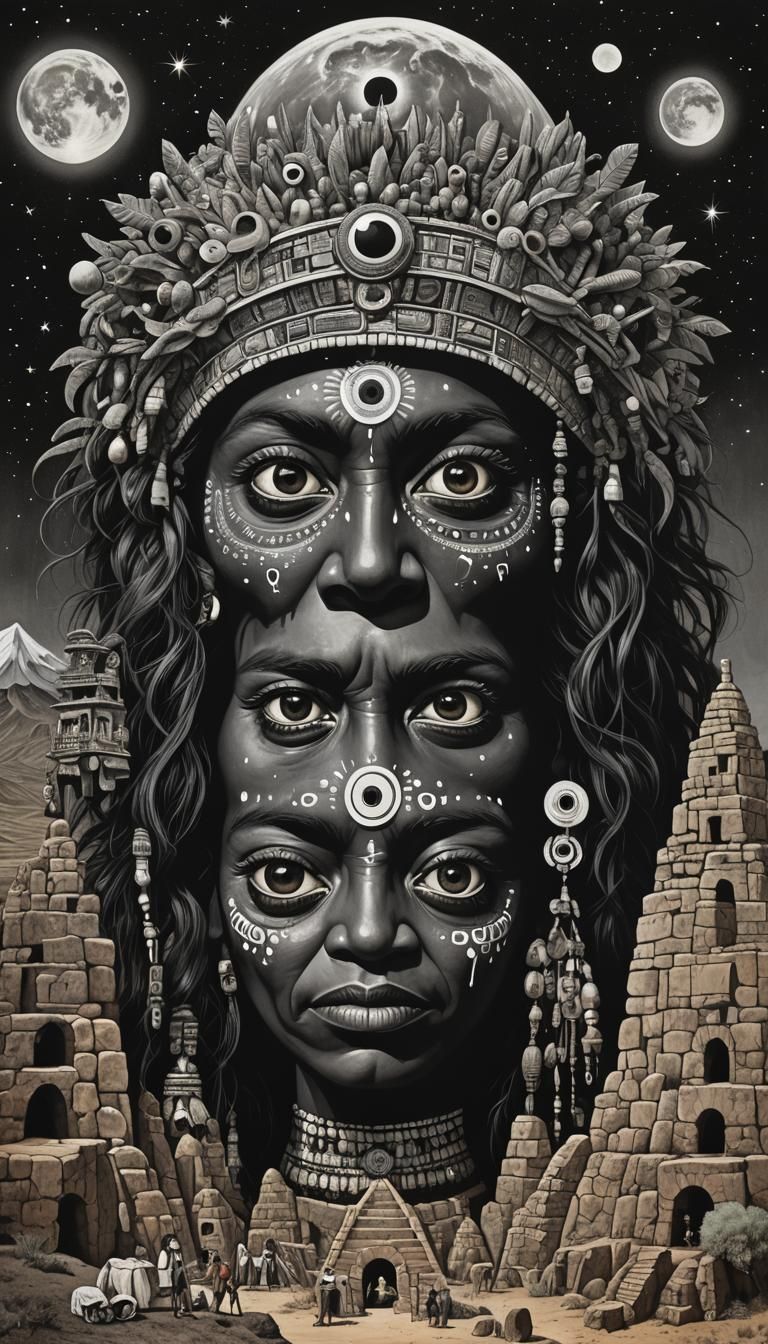 Pueblo Cornmother with Cosmic Eyes and Kilimanjaro Globe