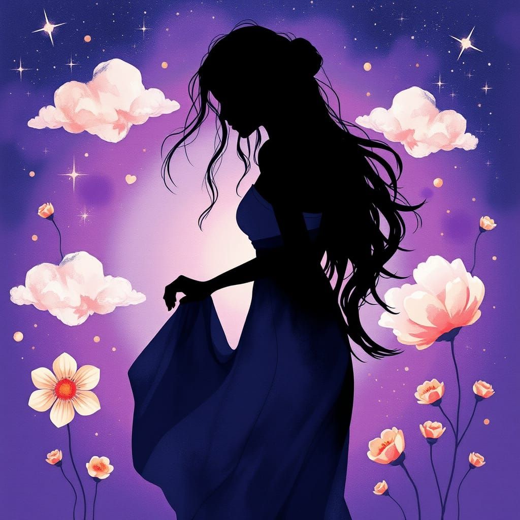 Galactic Silhouette in Dreamy Watercolor Style