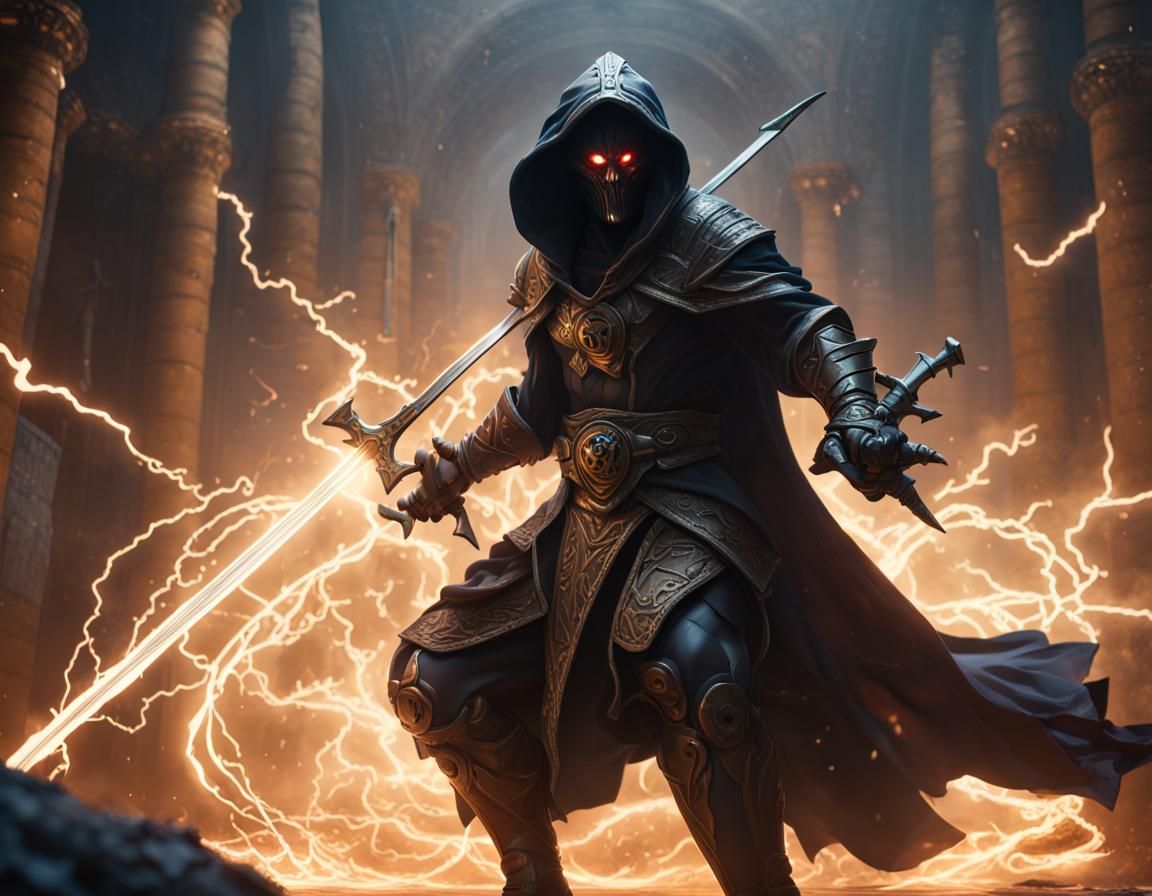 Goliath Rogue Attacks with Lightning, Dark Fantasy Art