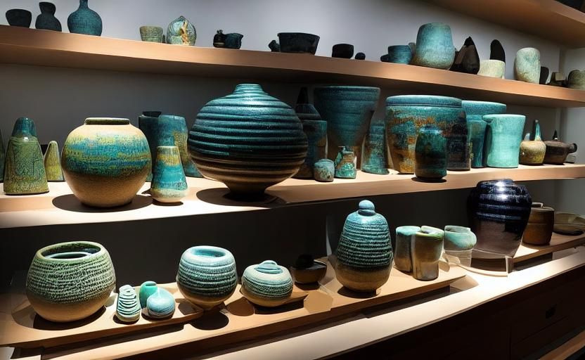 Eccentric Clay Pottery in a Museum Exhibit