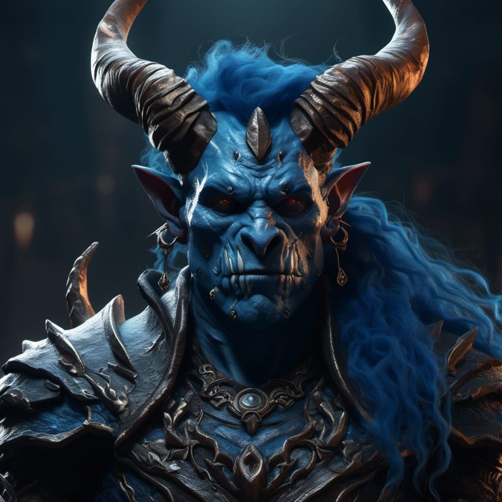 Blue Tiefling Barbarian in Animal Hides