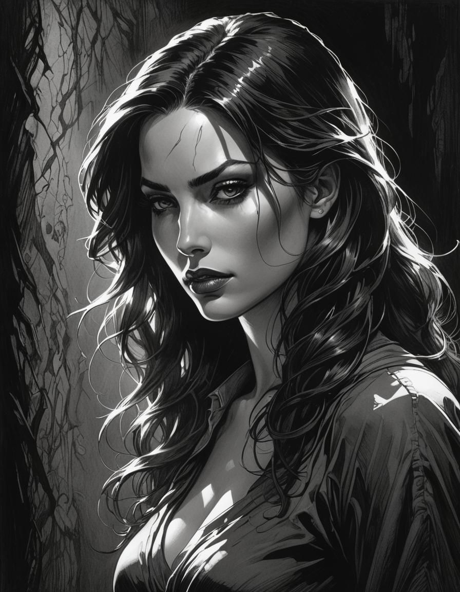 Mysterious Woman in Shadows: Comic Book Style